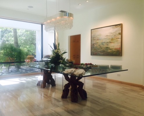 glass table in dining room